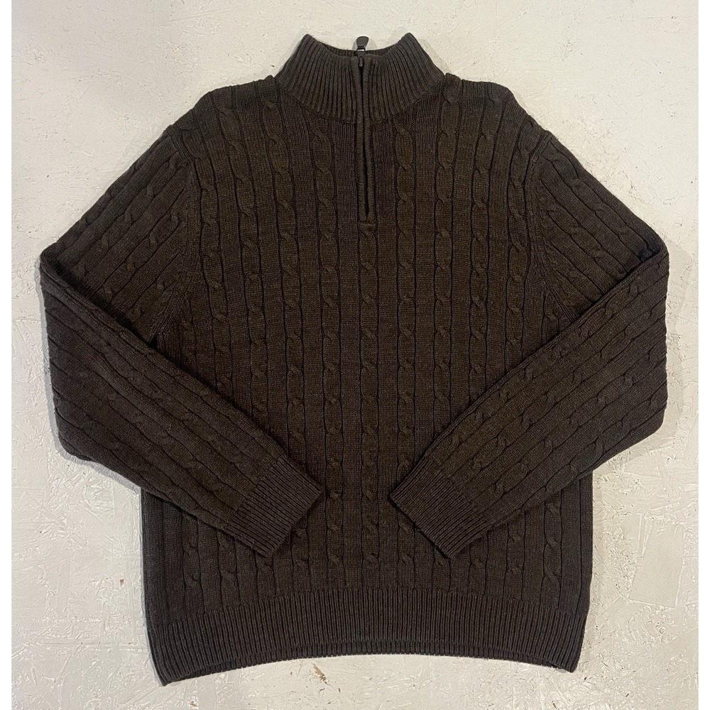 Croft & Barrow Sweater Cable Knit Brown Quarter‎ Zip Fisherman Size Medium